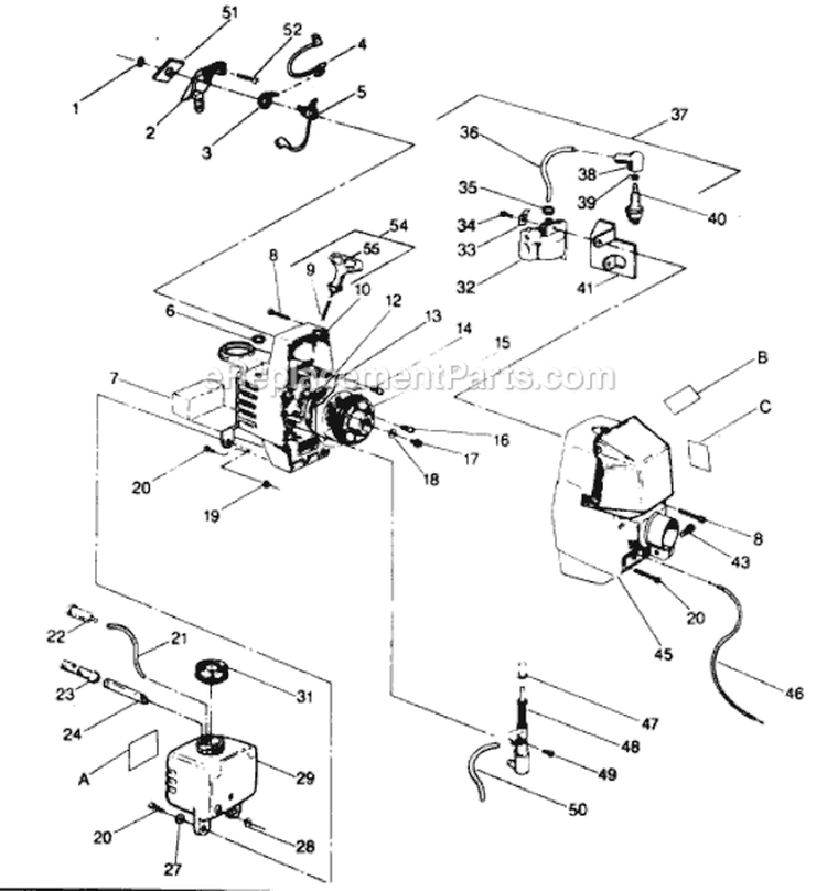 Page E Diagram and Parts List for YP160  Weed Eater Trimmer